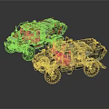Red And Camouflage Off Road Vehicles Featuring Rugged Design And Large Tires