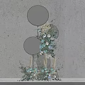 Photo Spot With Blue Circular Mirrors Floral Arrangements And Green Plants On Gray Wall
