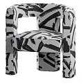 Modern Accent Chair With Black And White Abstract Brushstroke Pattern Upholstered Design