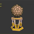 Mechanical Metallic Sphere With Hexagonal Grid And Yellow Support Pillars