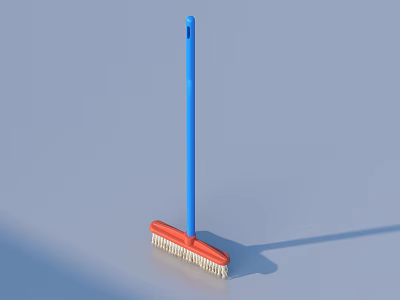 Household Cleaning Brush With Blue Handle Red Head And White Bristles 3d model