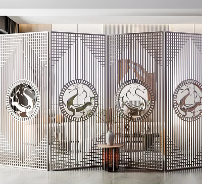Metal Room Divider With Circular Dragon Carved Patterns For Modern Home Interior 3d model
