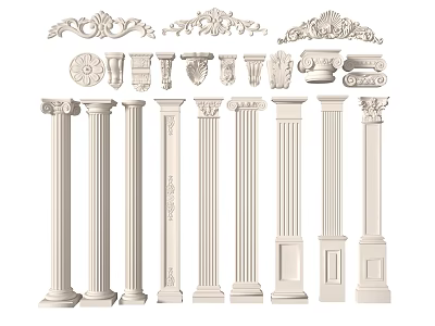 Various Styles Of Roman Columns With Decorative Capitals And Architectural Elements 3d model
