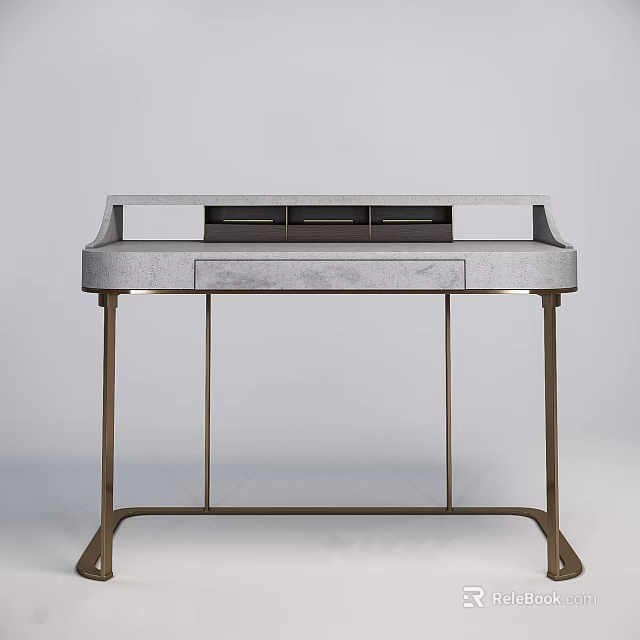 Modern Home Office Desk With Sleek Wooden Top And Metal Frame Design 3d model 