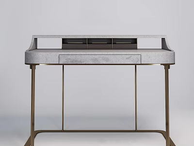 Modern Home Office Desk With Sleek Wooden Top And Metal Frame Design 3d model