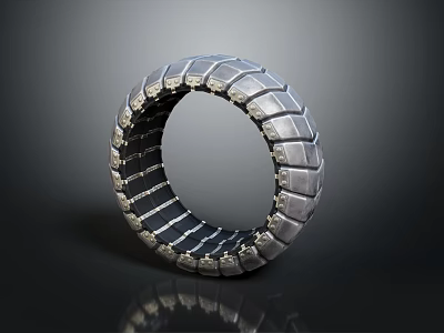 Futuristic Tire Design With Geometric Block Pattern And Silver Metallic Finish 3d model