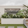 Modern Outdoor Garden Plant Combination With Green Plants White Flowers Lawn And Stone Slabs