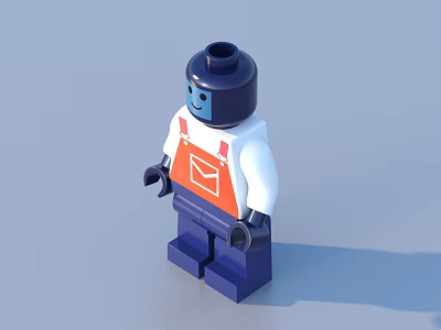 Lego Minifigure With Blue Helmet Blue Face White Shirt And Orange Overalls 3d model
