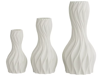 White Decorative Vase Set With Wavy Texture And Three Different Sizes 3d model