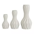 White Decorative Vase Set With Wavy Texture And Three Different Sizes 3d model