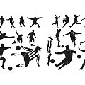 Black Sports Figures Silhouette Wall Decor With Soccer And Jumping Motions On White Wall