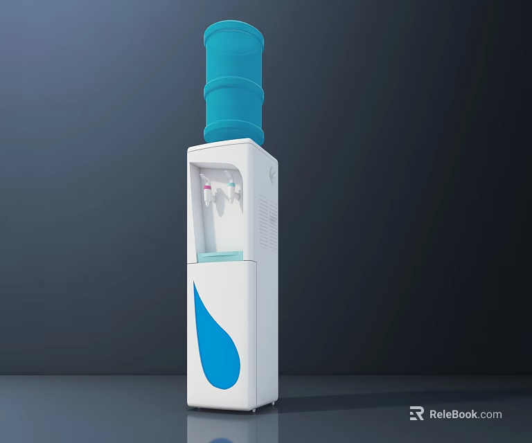 Modern Household Water Dispenser With Blue Bottle White Body And Water Drop Design 3d model 