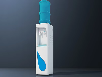 Modern Household Water Dispenser With Blue Bottle White Body And Water Drop Design 3d model