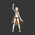 Anime Style Female Character 3D Model With Blonde Hair Raised Right Hand On Black Background
