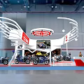 Yamaha Exhibition Booth Featuring Curved Canopy Displaying Motorcycles And Brand Logos