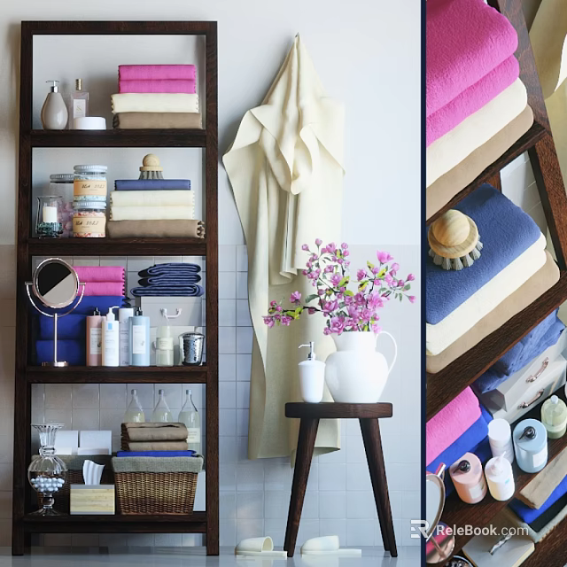 Bathroom Cabinet Shelf with Organized Towels Toiletries and Storage Solutions 3d model 