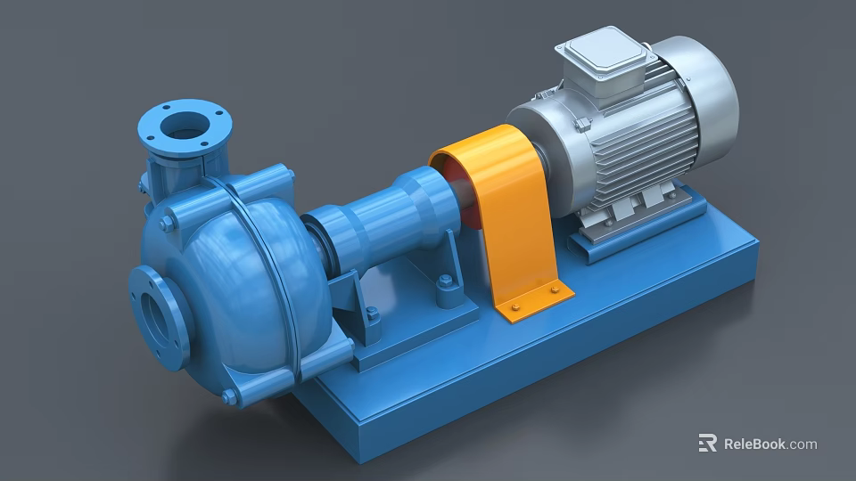 Industrial Centrifugal Pump Equipment With Blue Body Yellow Coupling And Silver Motor 3d model 