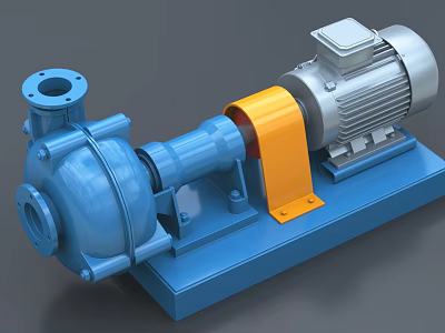 Industrial Centrifugal Pump Equipment With Blue Body Yellow Coupling And Silver Motor 3d model