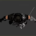 Mechanical Pirate Game Movie Character in Black Outfit with Hat and Sword
