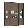 Modern Wooden Bookcase Design With Open Shelves Closed Cabinets Books And Decorative Sculpture