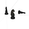 Black Chess Pieces With Standing And Fallen Figures On White Background 3d model