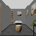 Traditional Chinese Medicine Wellness SPA Sauna Interior With Massage Bed Wooden Decor And Green Plants