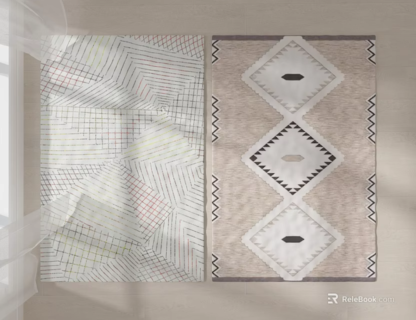 Modern Square Rugs With Geometric Lines And Diamond Patterns In Soft Tones 3d model 