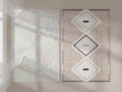 Modern Square Rugs With Geometric Lines And Diamond Patterns In Soft Tones 3d model