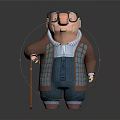 Cartoon Game Movie Character with Big Nose Glasses Wearing Brown Coat Plaid Vest Holding Cane