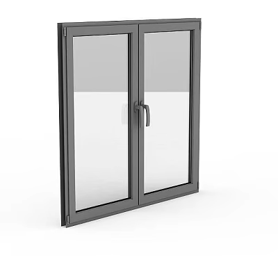 Modern Double Door Storage Cabinet With Glass Panels And Black Metal Frame Design 3d model