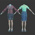 Stylish Women's Clothing Sets With Burgundy Vest Black Skirt Green Shirt And Blue Skirt
