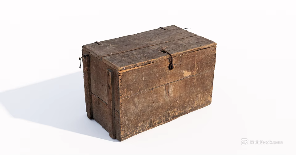 Old Vintage Rustic Wooden Trunk With Weathered Texture And Metal Clasps 3d model 