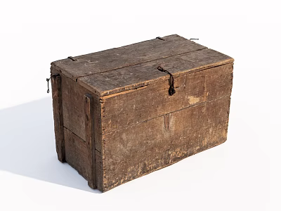 Old Vintage Rustic Wooden Trunk With Weathered Texture And Metal Clasps 3d model