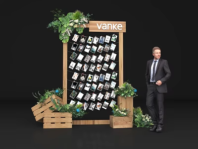 Engaging Interactive Zone for Vanke Display Stand With Photos Green Plants and Man in Suit 3d model