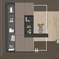Modern Shoe Cabinet Design With Open Shelves Decorative Figurines And Potted Plants