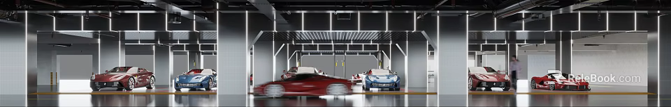 Modern Well Lit Parking Garage Featuring Metal Structure And Dynamic Luxury Cars 3d model 