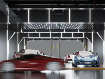 Modern Well Lit Parking Garage Featuring Metal Structure And Dynamic Luxury Cars 3d model