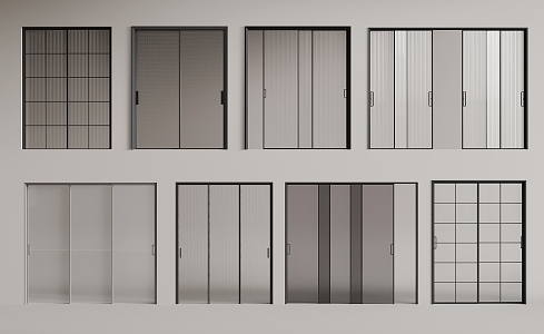 Modern metal frame glass sliding door 3d model