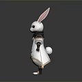 3D White Rabbit Character With Long Ears Red Eyes And Decorative Outfit