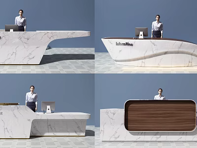 Elegant Modern Reception Desk Design With Marble Surface And Wooden Panel Details 3d model