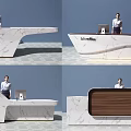 Elegant Modern Reception Desk Design With Marble Surface And Wooden Panel Details