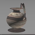 Traditional Ceramic Pottery Jar With Striped Patterns Curved Handle And Base Design