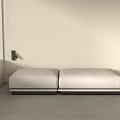 Two White Padded Bed Benches with Window Blinds Wall Sconce Gray Floor and Light Wall 3d model