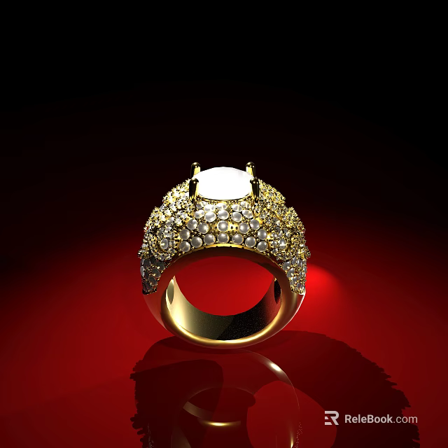 Luxurious Gold Ring With Sparkling Diamonds And Central Gemstone On Red Background 3d model 