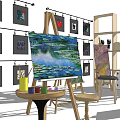Art Studio Setup Featuring Easels Paintings Musical Instruments And Art Supplies 3d model