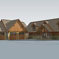 Detached Villa Featuring Brown Roof Wood Stone Exterior Green Lawn And Mountain Backdrop