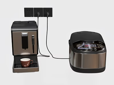 Modern Kitchen Appliances Featuring Coffee Maker Rice Cooker Coffee Cup And Power Socket 3d model