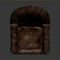 Vintage Brown Leather Armchair With Stitched Backrest Armrests And Wooden Legs