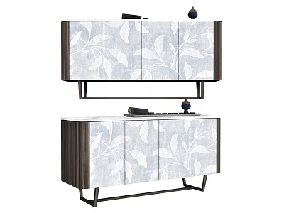 Elegant Modern TV Stand With Leaf Patterned Doors And Slim Metal Legs 3d model