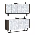 Elegant Modern TV Stand With Leaf Patterned Doors And Slim Metal Legs 3d model